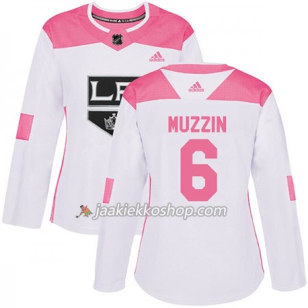 Nainen NHL Los Angeles Kings Pelipaita Jake Muzzin 6 Adidas 2017-2018 Valkoinen Vaaleanpunainen Fashion Authentic